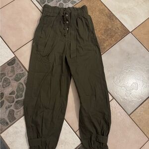 Moon River Olive Green High-Waist Paperbag Skinny Jogger